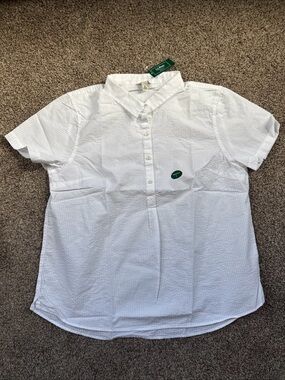 L.L.Bean NWT Women’s Large Regular White Short-Sleeve Half Button-Up Shirt